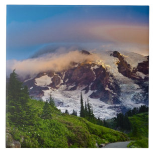 Azulejo De Cerâmica EUA, Washington, Monte Rainier. Sol da manhã