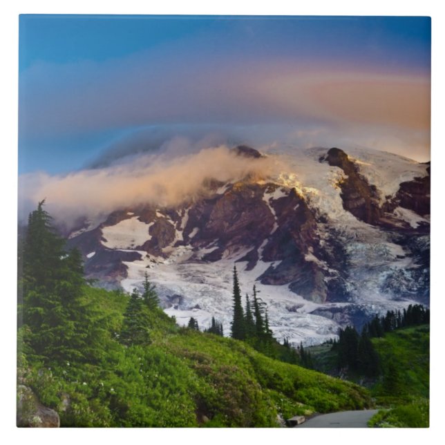 Azulejo De Cerâmica EUA, Washington, Mt. Rainier. Sol da manhã (Frente)