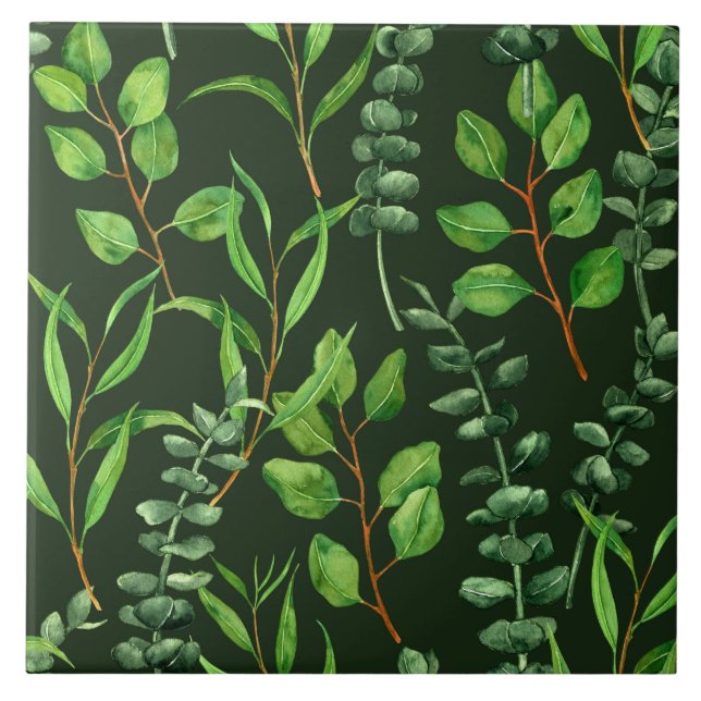 Azulejo De Cerâmica Eucalipto em verde escuro (Frente)