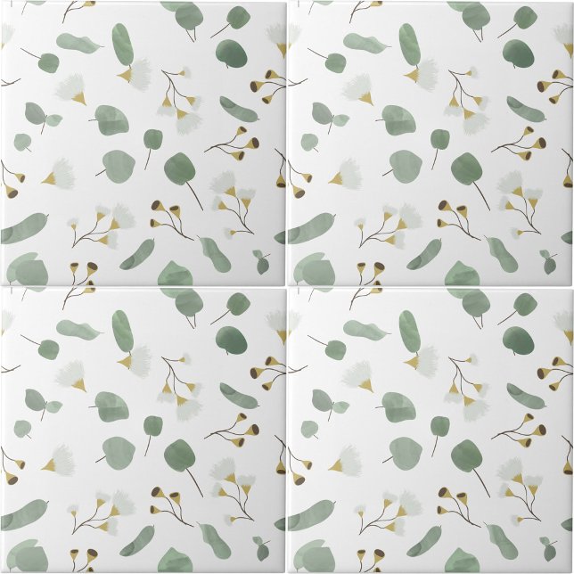 Azulejo De Cerâmica Eucalyptus Greenery Glossomas de Goma Dólar (Eucalyptus Greenery Silver Dollar Gum Blossoms Ceramic Tile)