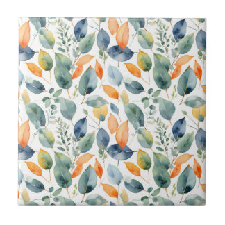 Azulejo De Cerâmica Eucalyptus Plantas Verde Laranja 350 Aquarela
