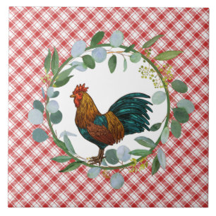 Azulejo De Cerâmica Eucalyptus Wreath & Rooster Farmhouse 
