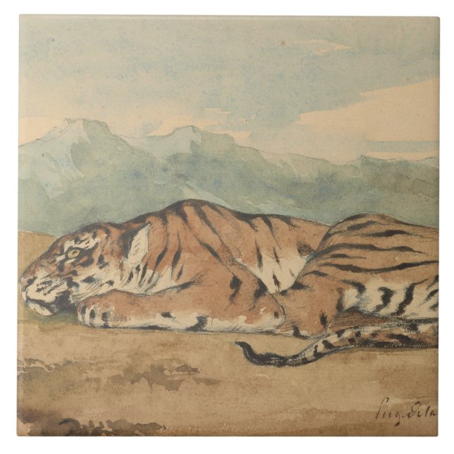 Azulejo De Cerâmica Eugene Delacroix - tigre real (Frente)