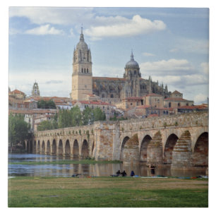 Azulejo De Cerâmica Europa, Espanha, Salamanca. A ponte romana sobre