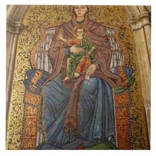 Azulejo De Cerâmica Europa, Itália, Sicília, Taormina. Madona e filho