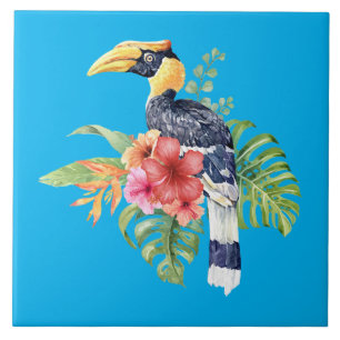 Azulejo De Cerâmica Excelente de aquarela tropical e flores