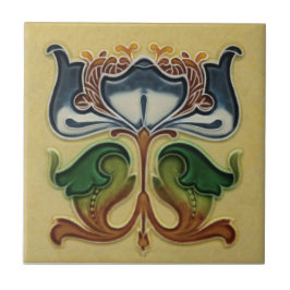 Azulejo De Cerâmica Excepcional Inglês Art Nouveau Floral c1900 Repro