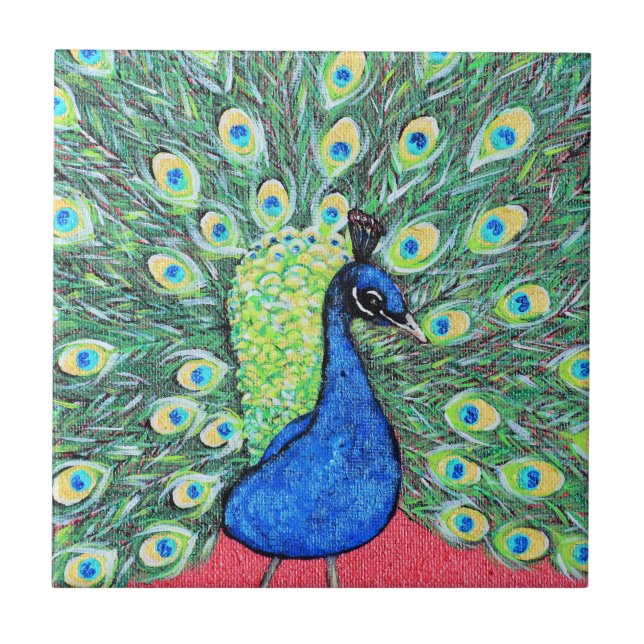 Azulejo De Cerâmica Exibindo Pintura de Peacock (Frente)