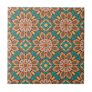 Azulejo De Cerâmica Explore Motivos Florais Vibrantes em Padrão Geomét
