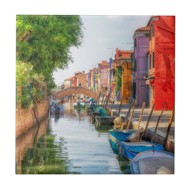 Azulejo De Cerâmica Explore o Charme Vibrante de Burano (Frente)
