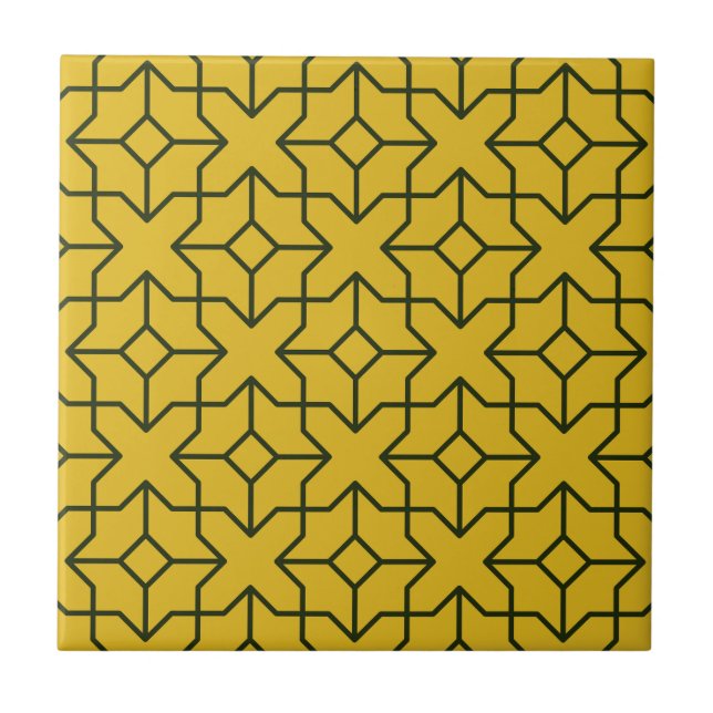 Azulejo De Cerâmica Explore um padrão geométrico amarelo simétrico (Frente)