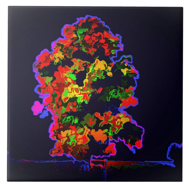 Azulejo De Cerâmica Explosão de árvore neon (Frente)