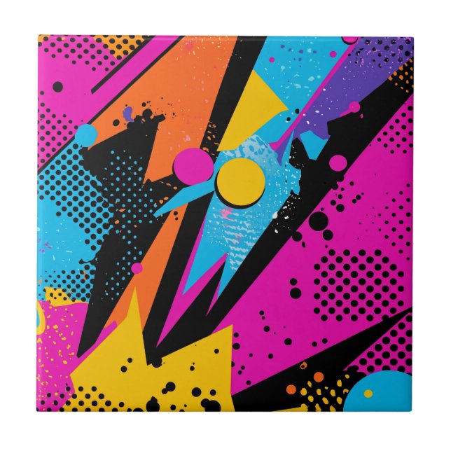Azulejo De Cerâmica Explosão de Cores Abstratas em Estilo de Quadrinho (Frente)