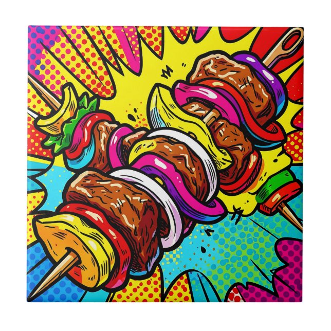 Azulejo De Cerâmica Explosão de Kebab Pop Art (Frente)