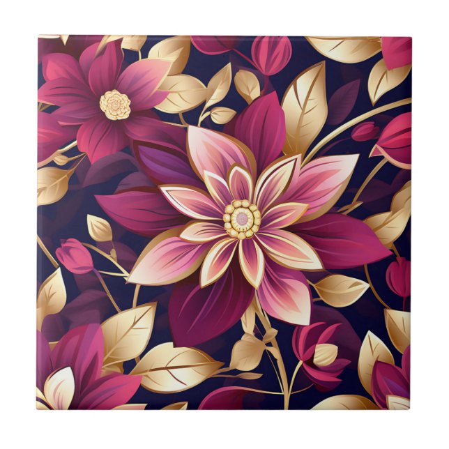 Azulejo De Cerâmica Explosão Floral Dourada E Turva (Frente)