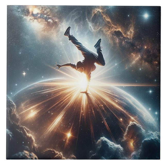 Azulejo De Cerâmica Explosão Galáctica de Breakdance em Espaços Profun (Frente)