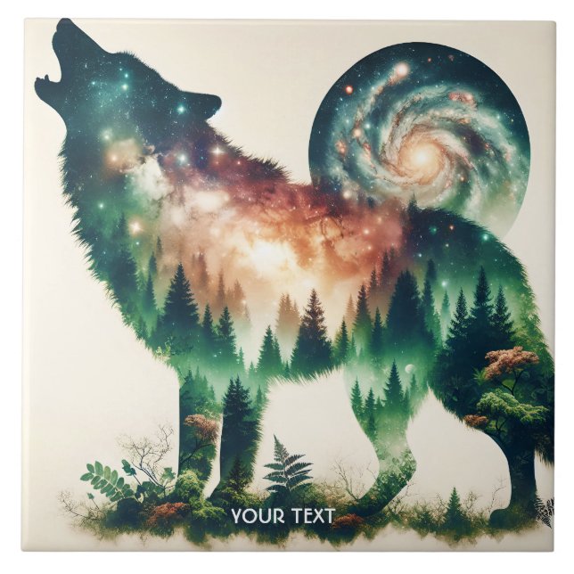 Azulejo De Cerâmica Exposição Dupla do Lobo Fantasy (Frente)