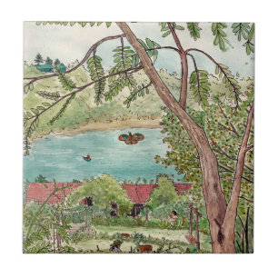 Azulejo De Cerâmica Exquisite Jardim Botânico Oasis Watercolor