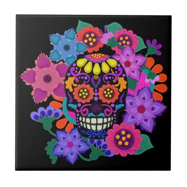 Azulejo De Cerâmica Fabulous Felt Look Sugar Skull Beautiful (Frente)