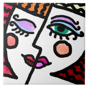 Azulejo De Cerâmica Face Abstrato de mulher