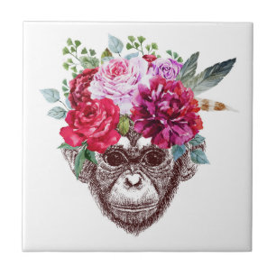 Azulejo De Cerâmica Face do Macaco Flor