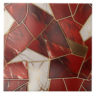 Azulejo De Cerâmica Facetas de Efeito de Mármore Carmesim e Creme