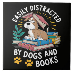 Azulejo De Cerâmica Facilmente Distraído por Cães e Livros Pets Divert