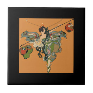 Azulejo De Cerâmica Fada Bailarina Com Lanternas