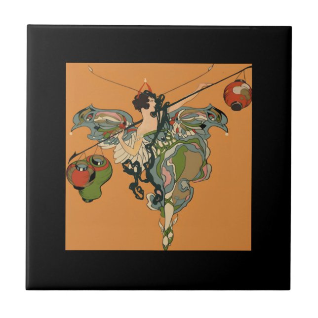 Azulejo De Cerâmica Fada Bailarina Com Lanternas (Frente)