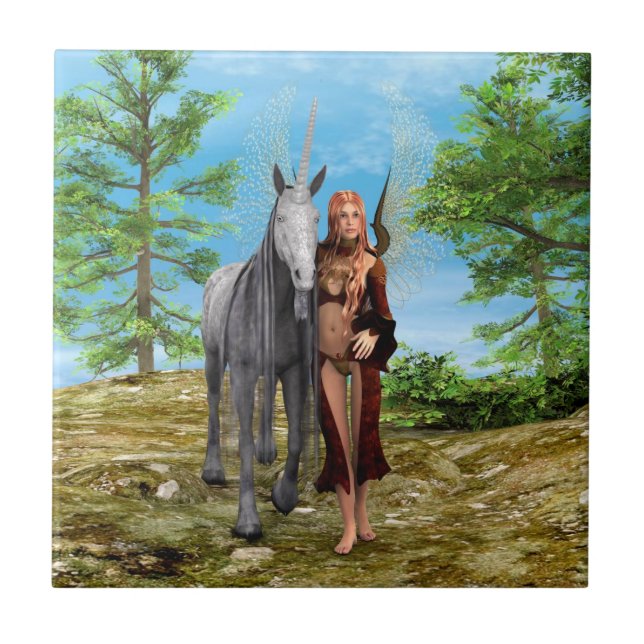 Azulejo De Cerâmica Fada com Unicórnio (Frente)