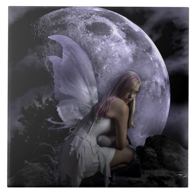 Azulejo De Cerâmica Fada da luz de lua (Frente)