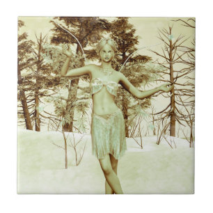 Azulejo De Cerâmica Fada de Gelo Vintage em Floresta de Inverno
