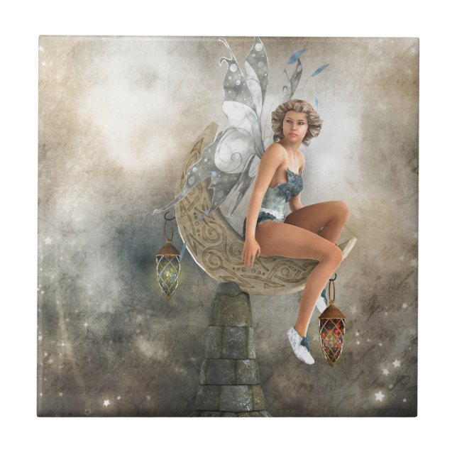 Azulejo De Cerâmica Fada de Lua Preguiçosa (Frente)