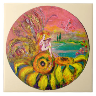 Azulejo De Cerâmica FADA DOS GIRASSÓIS amarelo rosa marfim
