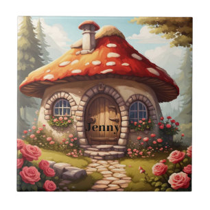Azulejo De Cerâmica Fada Toadstool House Nome editável
