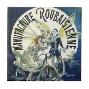 Azulejo De Cerâmica Fadas Art Nouveau Vintage, Pierrot da Bicicleta Lu