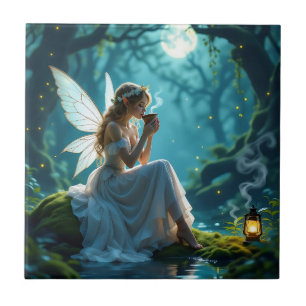 Azulejo De Cerâmica Fadas e Floresta Encantada de Café