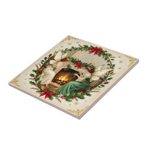 Azulejo De Cerâmica Fadas Vitorianas Espírito de Natal