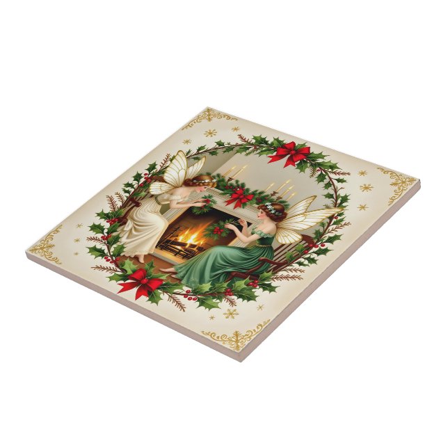 Azulejo De Cerâmica Fadas Vitorianas Espírito de Natal (Lateral)