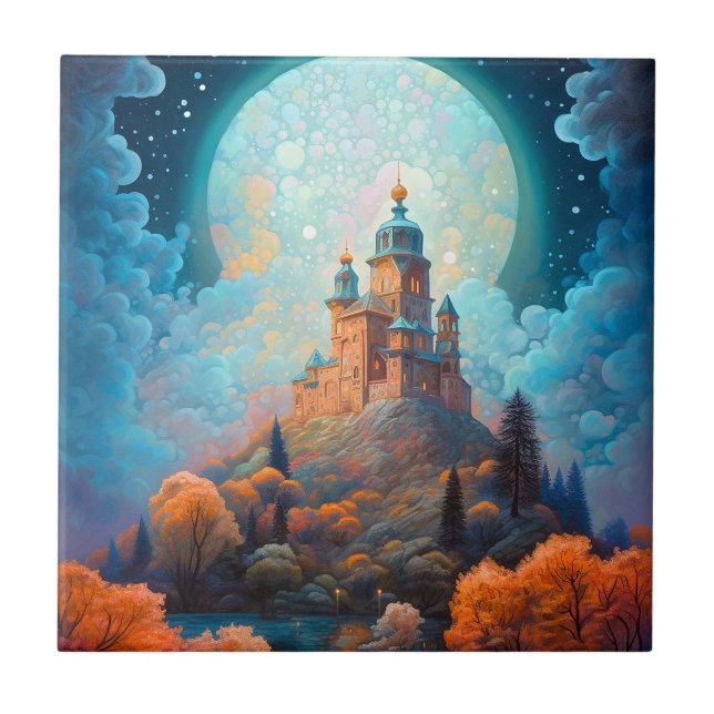 Azulejo De Cerâmica Fairy Tale Castle Fantasy Art (Frente)