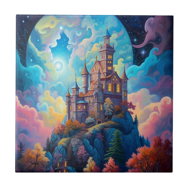Azulejo De Cerâmica Fairy Tale Castle Fantasy Art (Frente)