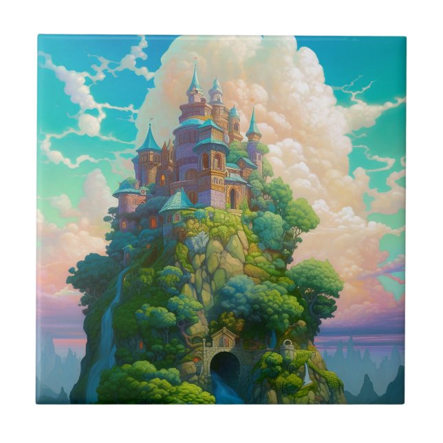 Azulejo De Cerâmica Fairy Tale Castle Fantasy Art (Frente)