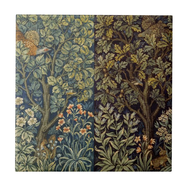 Azulejo De Cerâmica Faisão Galo William Morris Ave Floresta Árvore (Frente)