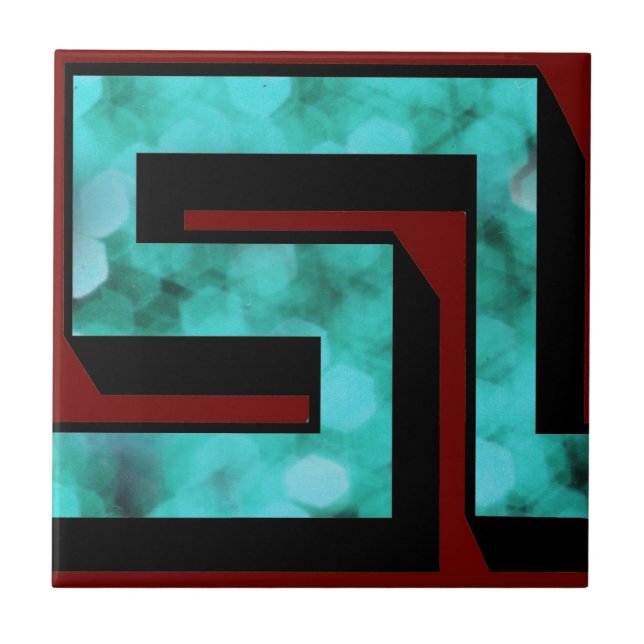 Azulejo De Cerâmica Faísca azul do ~ do meandro no marrom com sombra (Frente)