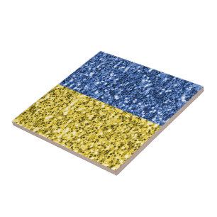 Azulejo De Cerâmica Faíscas de brilho azul amarelo da bandeira da Ucrâ