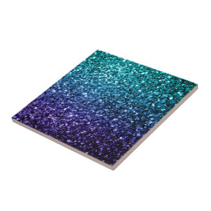 Azulejo De Cerâmica Faíscas de brilho azul-aqua Ombre faux