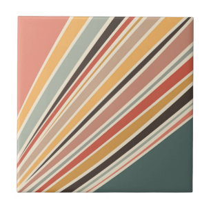 Azulejo De Cerâmica faixas de estilo retrô abstrato diagonal