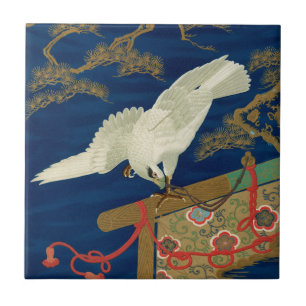Azulejo De Cerâmica Falcão Branco Japonês Vintage Arte G.A. Audsley