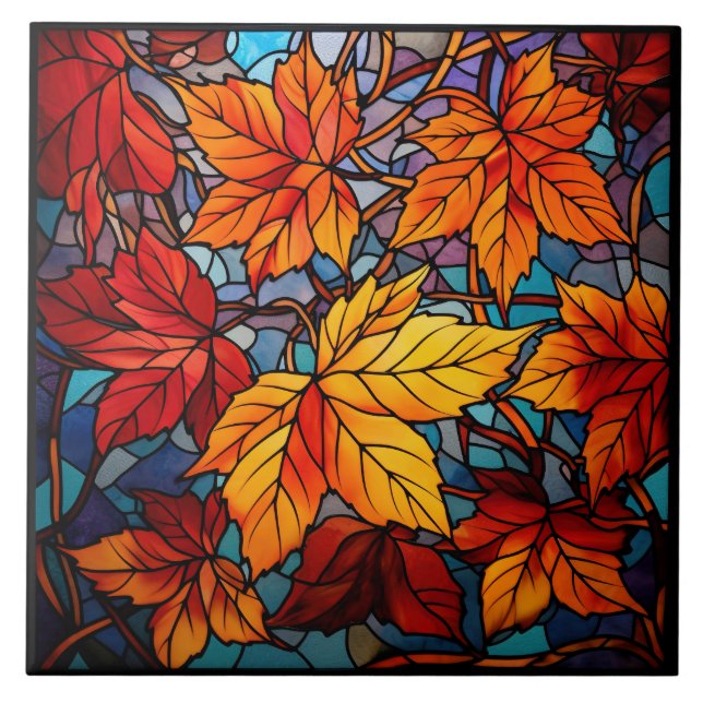 Azulejo De Cerâmica Fall leaves Stained Glass  (Frente)
