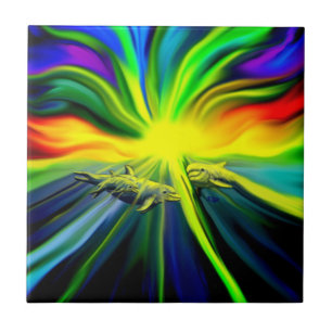 Azulejo De Cerâmica Família de golfinhos no sol